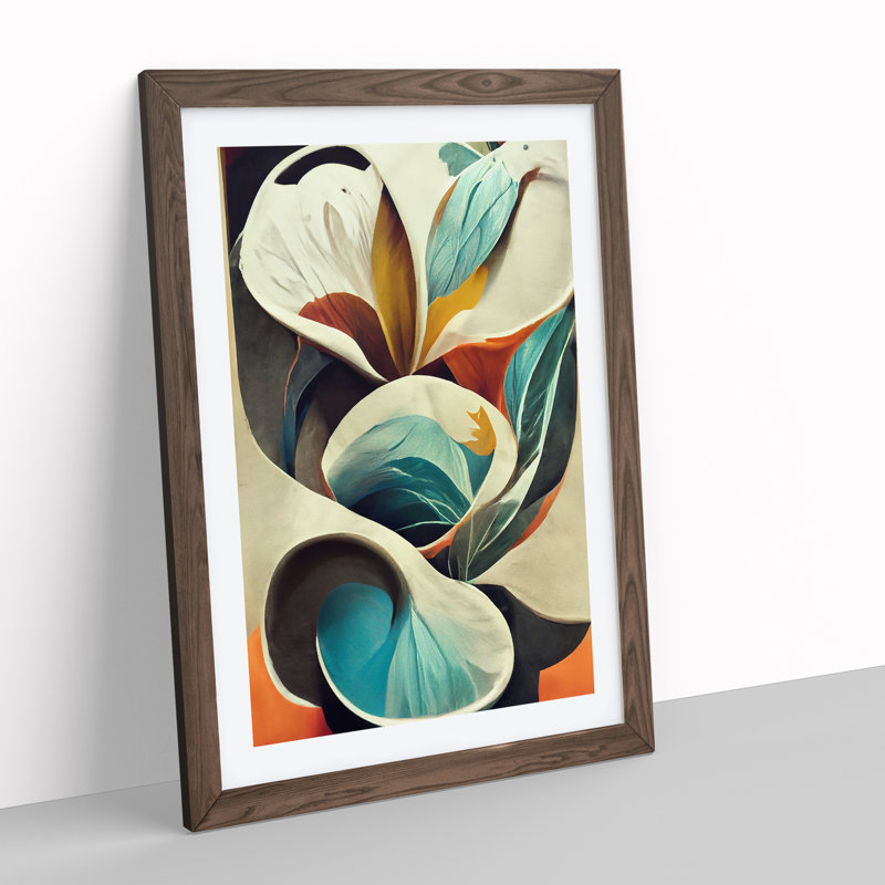Stunning Abstract Flowers No.2 - Single Picture Frame Print, 34cm H x 25cm W x 2cm D, Walnut 