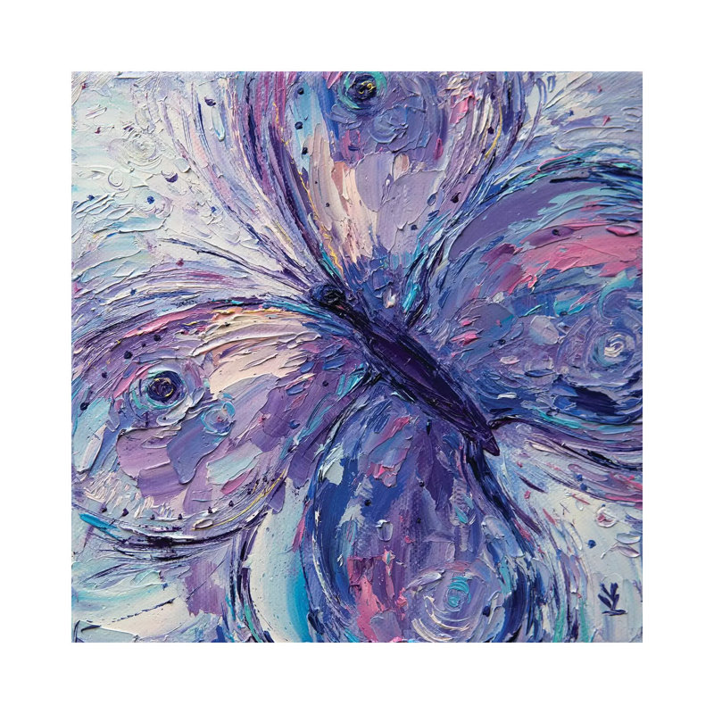 Purple Butterfly by Vlada Koval - Painting on Canvas, 66.04cm H x 66.04cm W x 3.81cm D, Wrapped Canvas