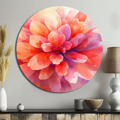 Hydrangea Petal Explosion - Traditional Orange Metal Art Print, Hydrangea Round Metal Wall Art