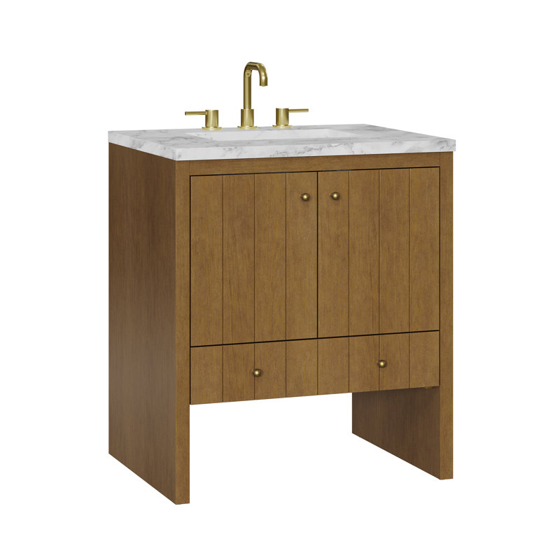 Hudson 30" W Single Vanity, Honey Oak, Carrara White, Widespread