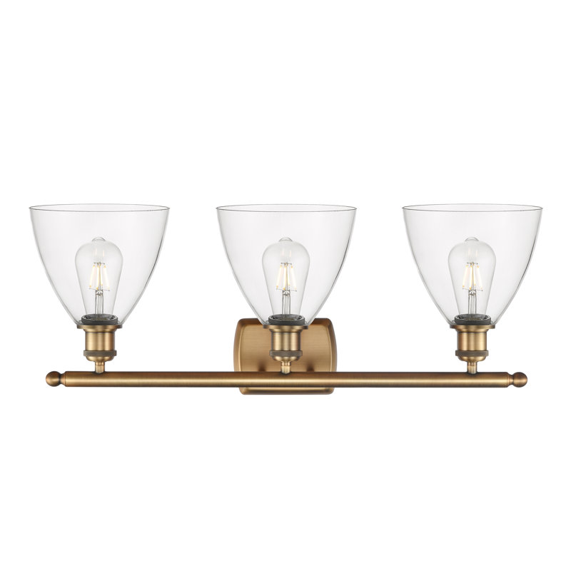 Éclairage pour meuble-lavabo 3 lumières Shauna, Incandescente, Transparent, Laiton brossé