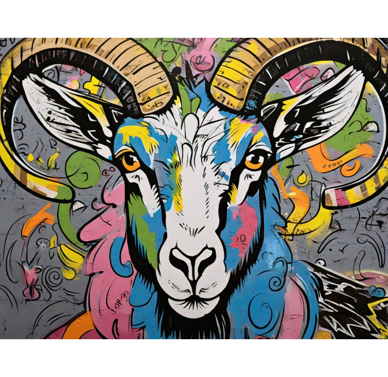 «Mountain Goat Graffitianimals» sur toile, H 26 po x l 32 po