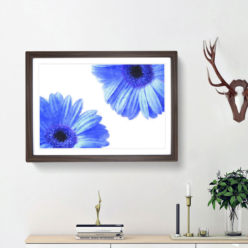 Two Blue Flowers - Picture Frame Painting Print, Walnut Framed, 62cm H x 87cm W x 2cm D
