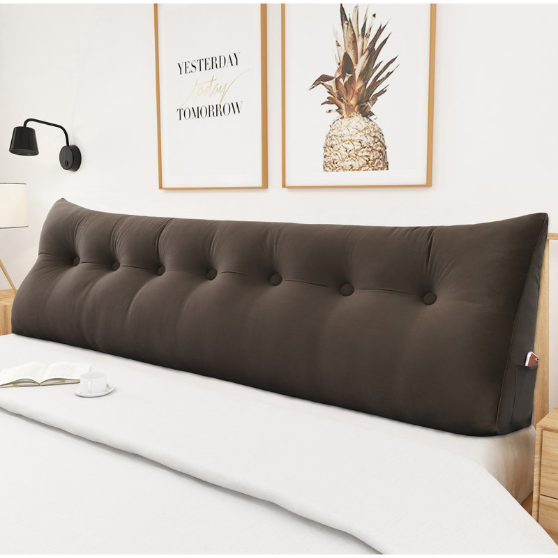 Sit-up Back Comfort Velvet Headboard Wedge Reading Pillow Triangular Backrest Back Support Compression, King, Coffee