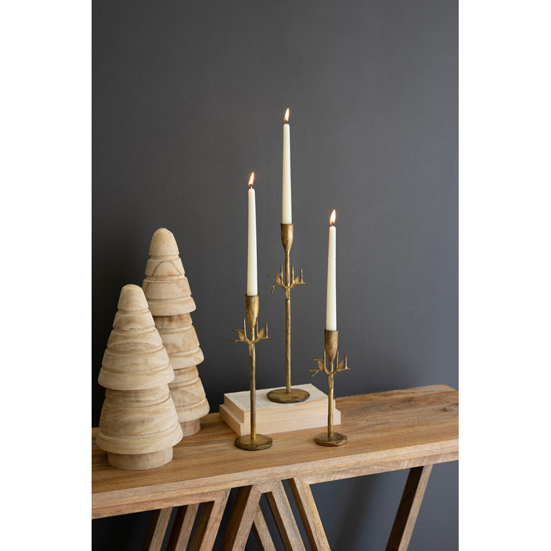 Antique Gold Deer Antler Taper Candle Holders Set