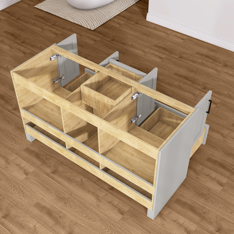 Cabainet de salle de bain autoportant 60 po en bois massif avec tiroir en queue d'aronde et porte à fermeture en douceur (assemblé)