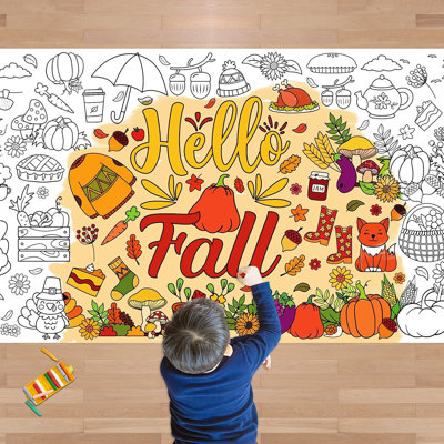 Affiche à colorier / Nappe - Décorations d'automne pour la maison - Bannière géante à colorier 30 X 72 pouces
