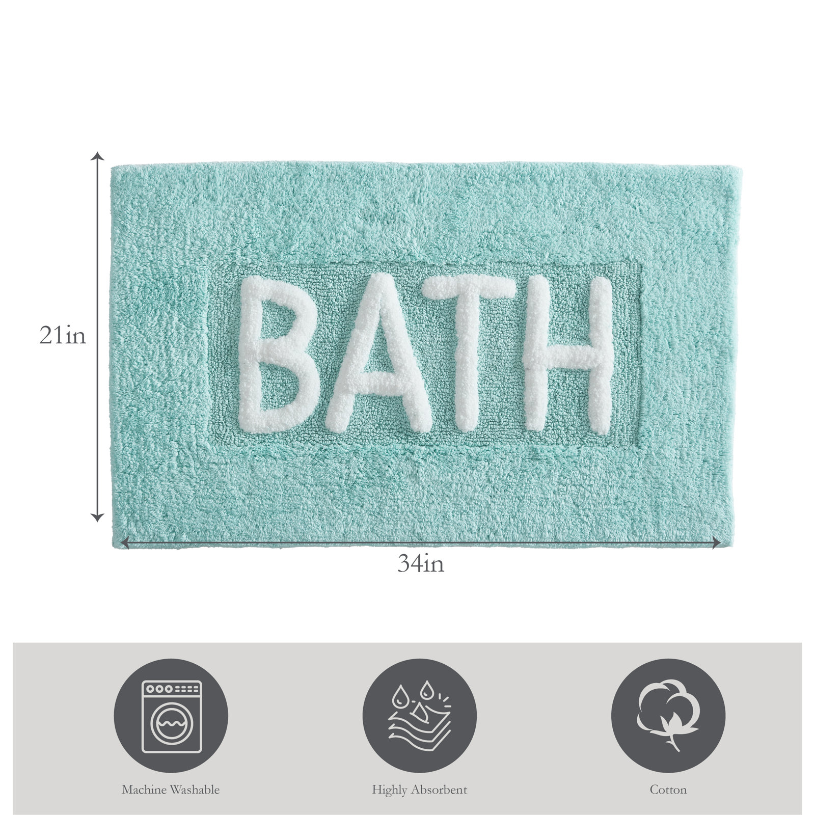 Cotton Blend Non-Slip Bath Rug, Aqua Blue