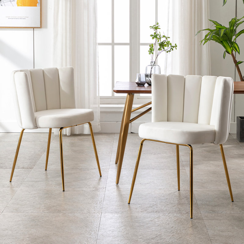 Chele Modern Velvet Upholstered Dining Chairs Accent Chairs with Curved Back & Gold Metal Legs for Kitchen Vanity Bedroom 