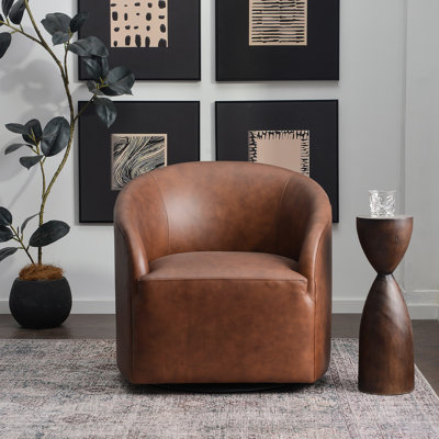 Orion Genuine Leather Swivel Barrel Armchair