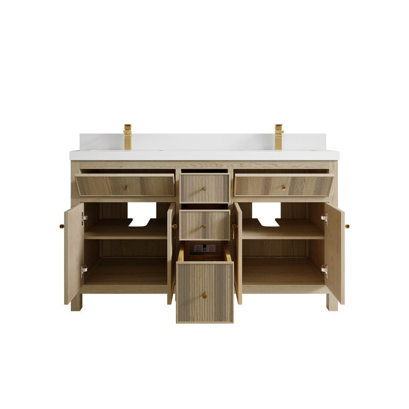 Meuble-lavabo double 60 po avec comptoir en quartz 60 po, Blanc