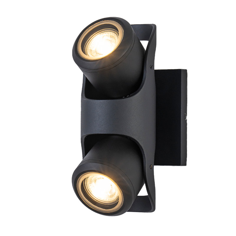 Applique murale d'extérieur Modern Up Down, projecteur réglable IP54 imperméable pour le porche de la salle de bain, compatible avec DEL 2xGU10, métal noir mat, certifié ETL