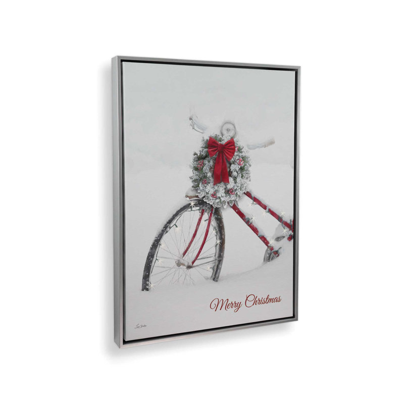 «Merry Christmas Bicycle» par Lori Deiter, reproduction d'art, L 18 po x H 24 po, Argent, Toile avec cadre