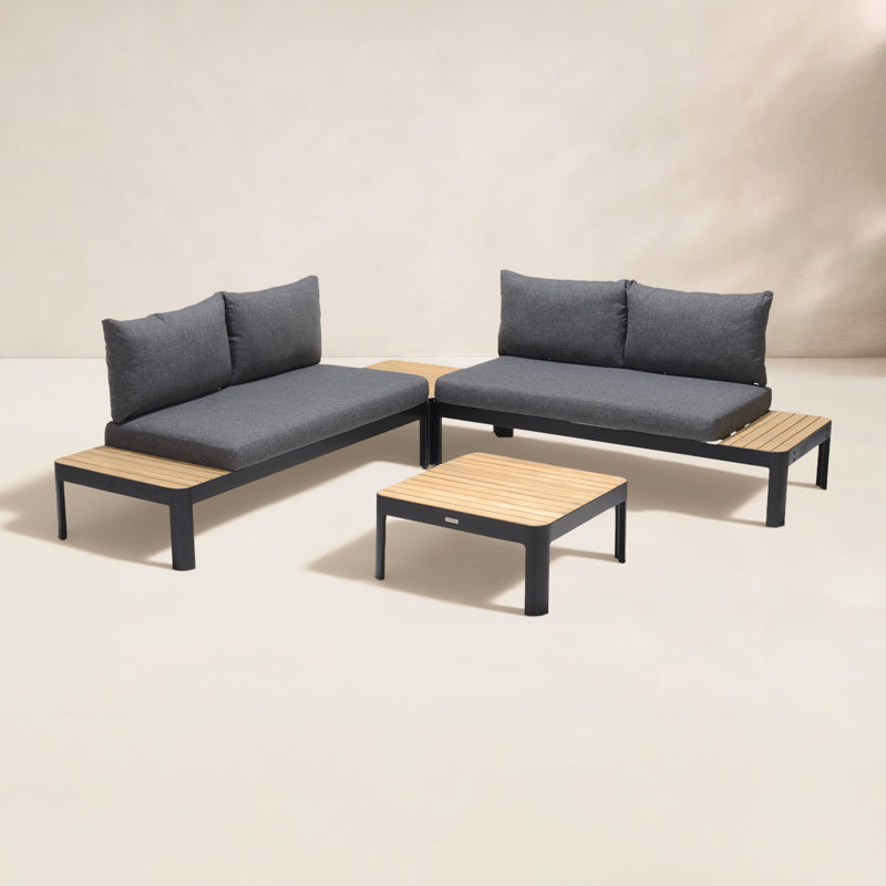 Additri Leeson 4Pc 100% FSC Solid Teak Outdoor Patio Seatig Set, Gray