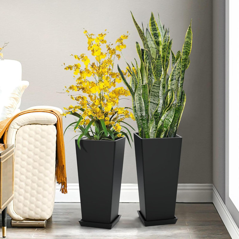 Ensemble de pots à fleurs hauts pour pots à fleurs de 24 po d'intérieur ou d'extérieur avec plateau pour jardinières de jardin pour plantes d'intérieur