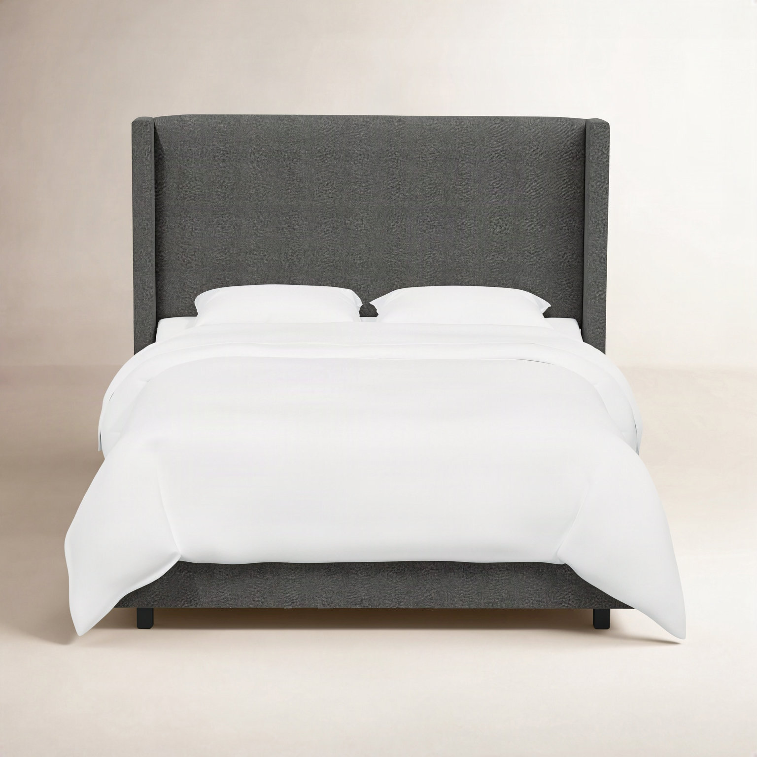Hanson Upholstered Wingback Bed, Queen, Zuma Charcoal Textured Linen