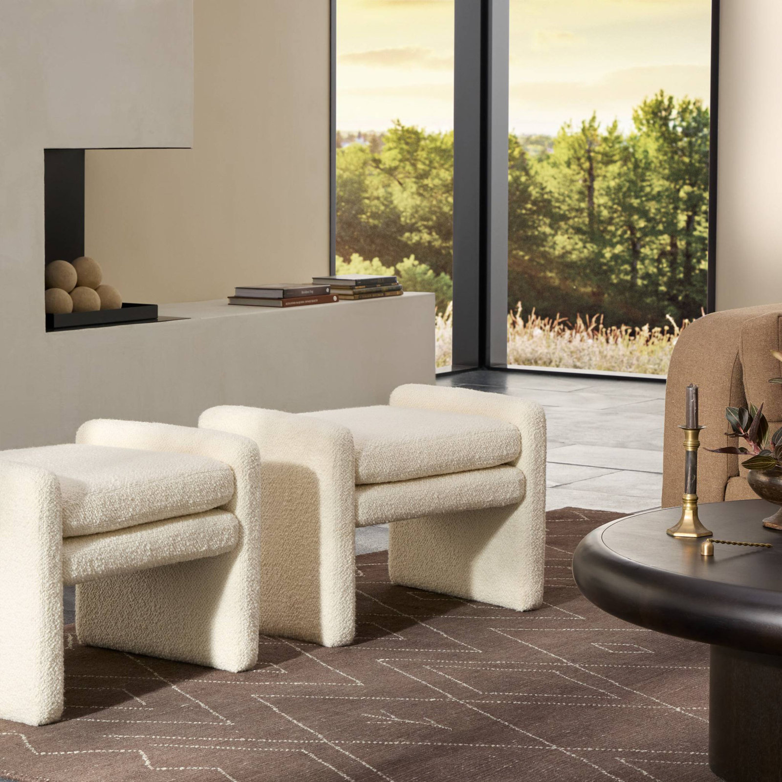 26" Upholstered Ottoman, Cream