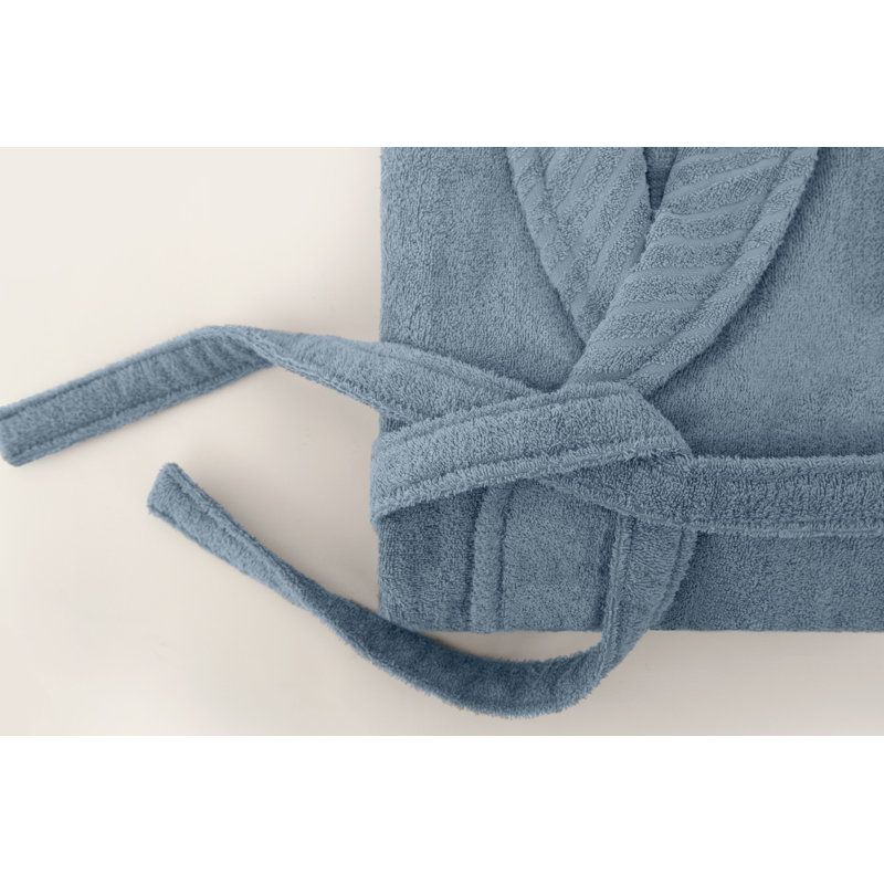 Peignoir 100% coton mi-mollet avec poches, G / TG, Bleu