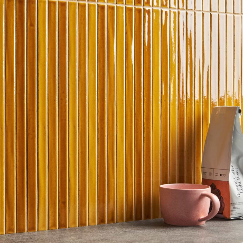 Kanbina 5x18 Brick Glossy Ceramic Mosaic Tile, Mustard