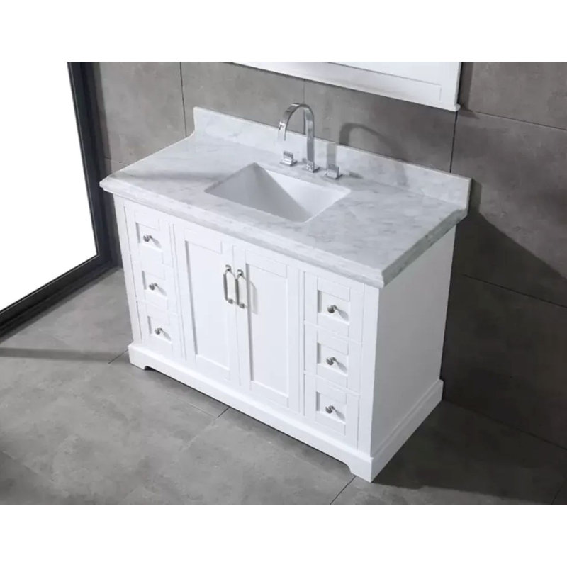 Ensemble de meuble-lavabo simple en bois massif 48 po avec rangement Maredo, miroir non inclus, Blanc