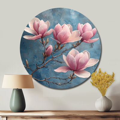 Art mural rond en métal Magnolia Blooms In Soft Pastels Winter Impressionist II - Magnolias