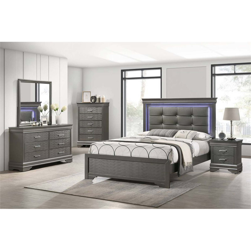 Commode moderne en bois 1Pc avec tiroirs uniques, finition grise pour un rangement élégant dans la chambre à coucher