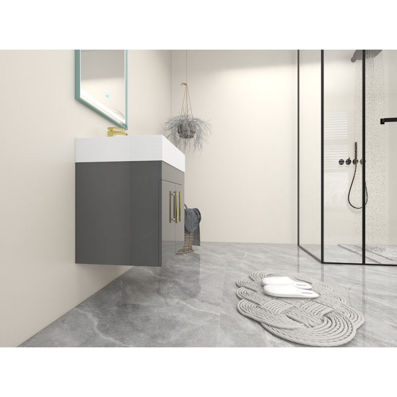 24" Single Bathroom Vanity Set, High Gloss Gray