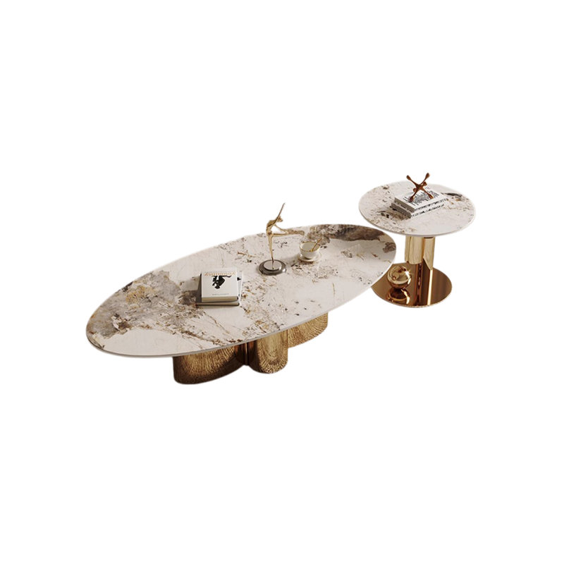 Ensemble de tables basses gigognes Luxury, Pandora Pattern / Gold Titanium, 19.69" H x 72.83" W x 31.5" D