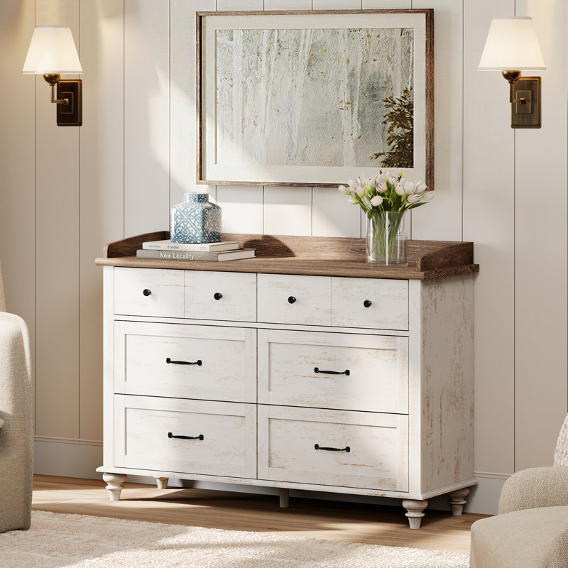 Allyssa 47.2'' W 6 - Drawer Dresser, Rustic White/Brown