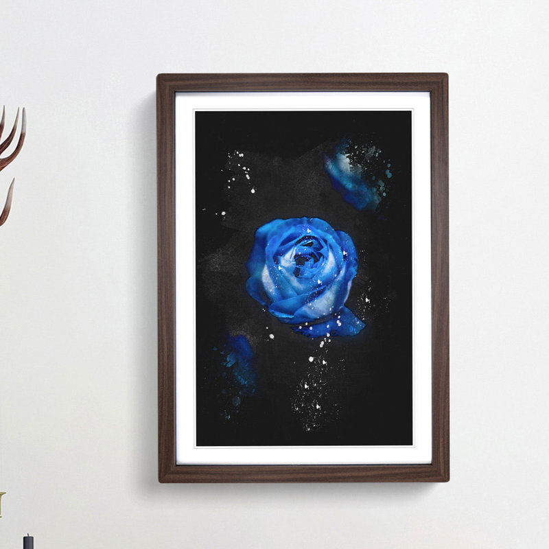 Trio of Blue Roses - Picture Frame Painting Print, 33cm H x 24cm W x 2cm D, Walnut Framed