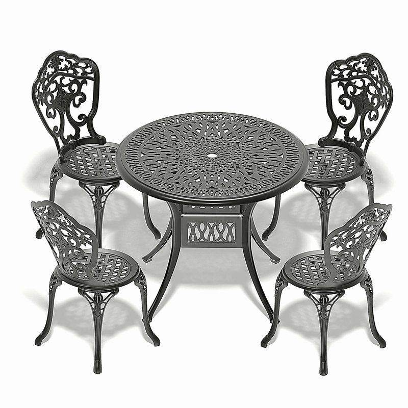 Ensemble de 5 pièces de mobilier de salle à manger en fonte d'aluminium toutes saisons avec cadre noir