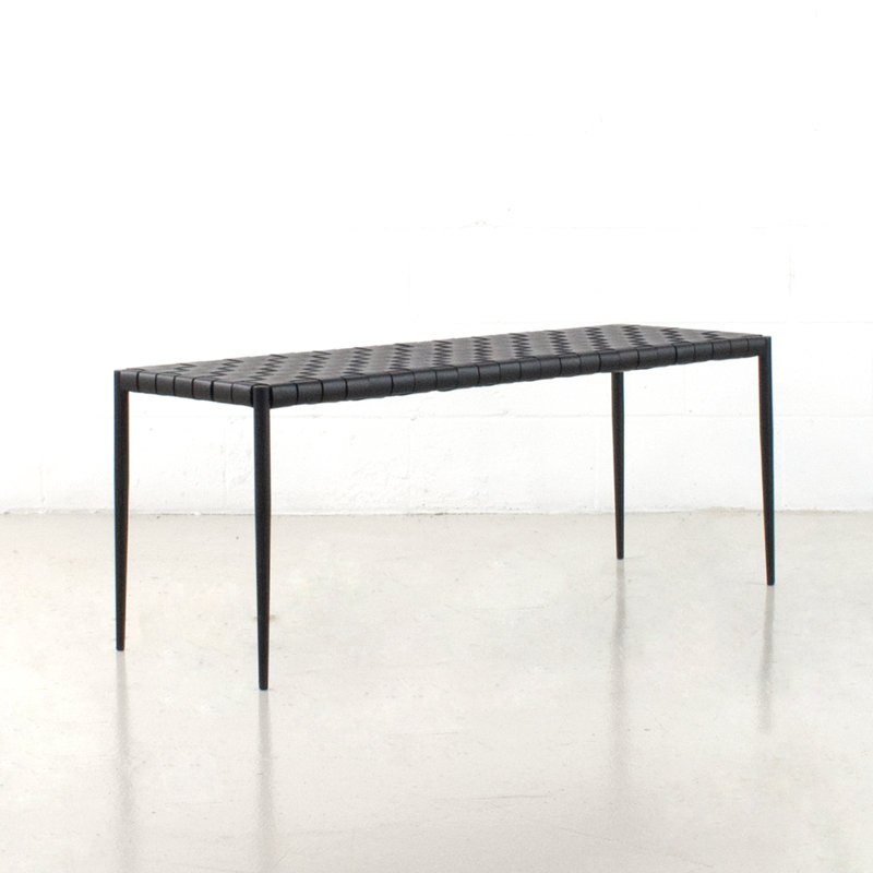 Bensonhurst Faux Leather Weave Bench, 18.5" H x 47" W x 16" D, Black