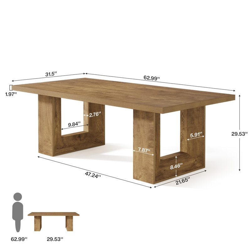 63" Home Office Desk, Large Computer Executive Desk For Office, Conference Room, Study Room, Brown