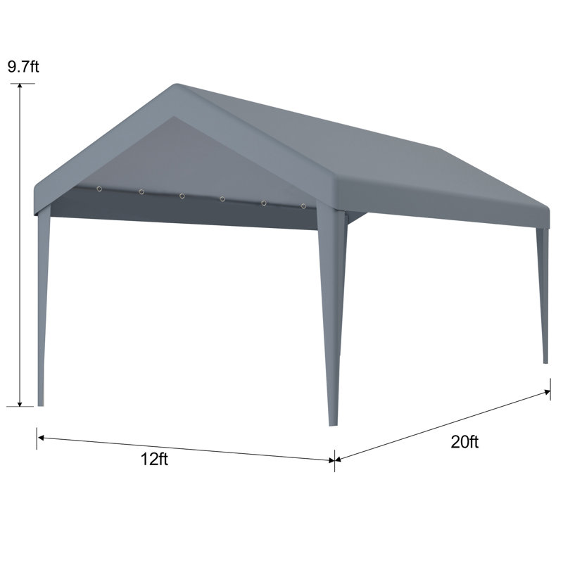 Housse de remplacement pour abri d'auto 12 X 20 pi - Protégée et imperméable. 76 boucles élastiques. Polypropylène gris. Installation de rangement simple. Polypropylène polyvalent pour activités extérieures