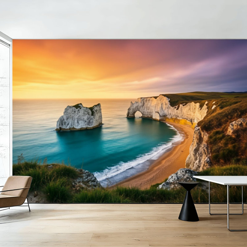 Papier peint adhésif Peel and Stick Scenic Sunset Etretat, 144" L x 100" W