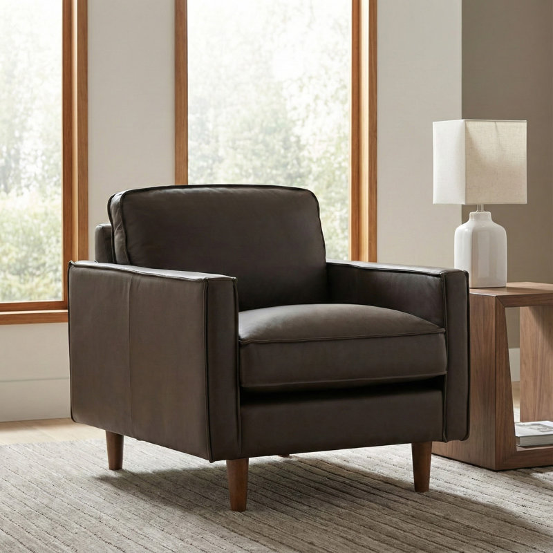 Alyvia 34" Wide Modern Genuine Leather Armchair