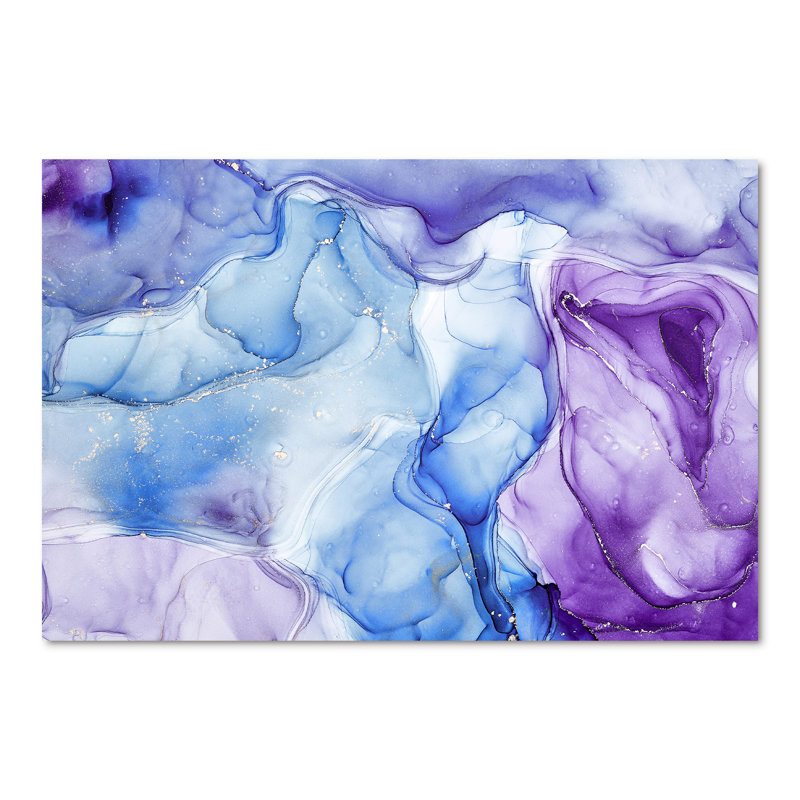 Art à l'encre bleue et mauve, impression sur toile, H 40 po x l 60 po x P 1,5 po, Toile tendue