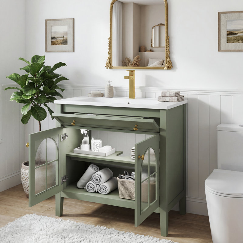 Meuble-lavabo de salle de bain 35,6 po Mid-Century