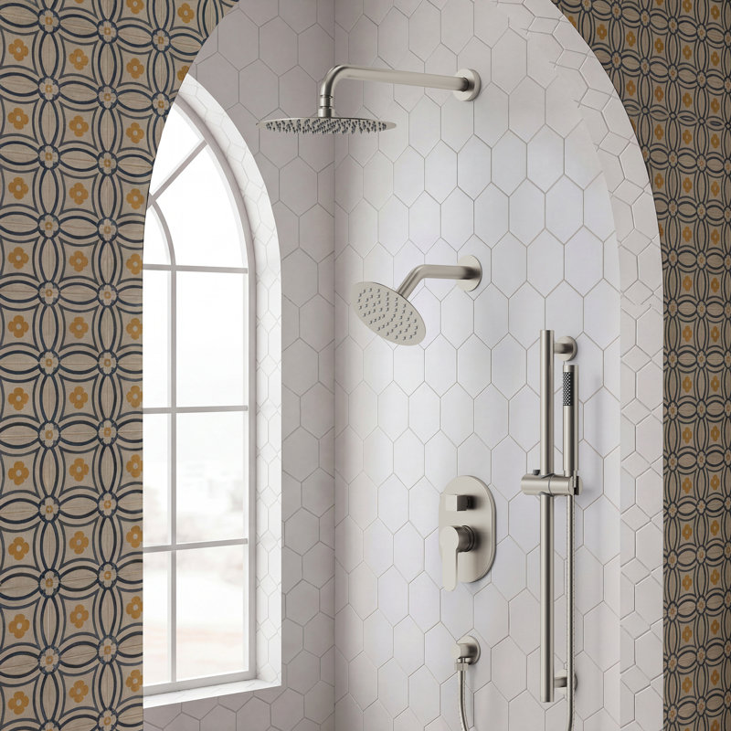 Système de douche à pression équilibrée, douchette à double effet de pluie 10 po avec douche à main, Nickel brossé