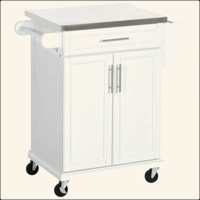 Kitchen Island On Wheels, Rolling Kitchen Cart With Stainless Steel Countertop, Drawer, Towel Rack And Spice Rack, Utility Storage Trolley, White
