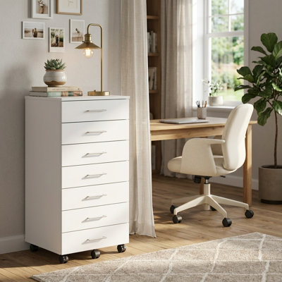 Classeur mobile à roulettes avec 7 tiroirs, meuble de rangement sous bureau pour bureau à domicile