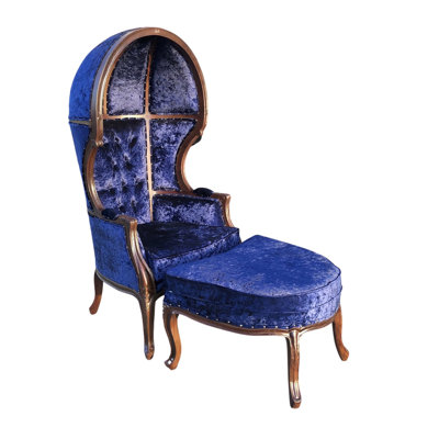 Fauteuil dôme avec repose-pieds en velours bleu