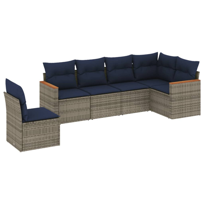 Ensemble de canapé de patio 7 pièces avec coussins en rotin de polyester noir