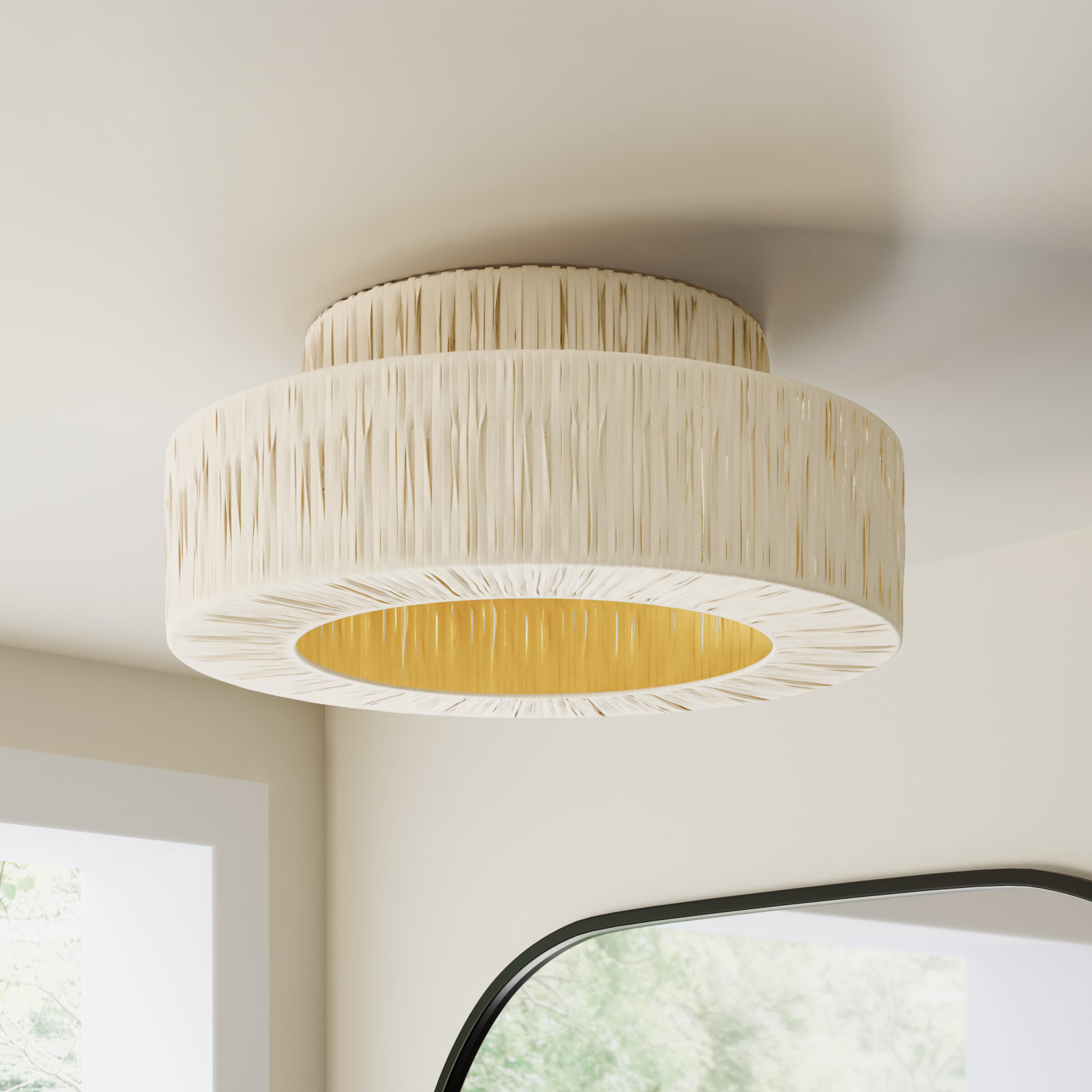 Abbie 1 - Light Raffia Dimmable Drum Flush Mount, 8.3'' H x 17.7'' W x 17.7'' D, Cream