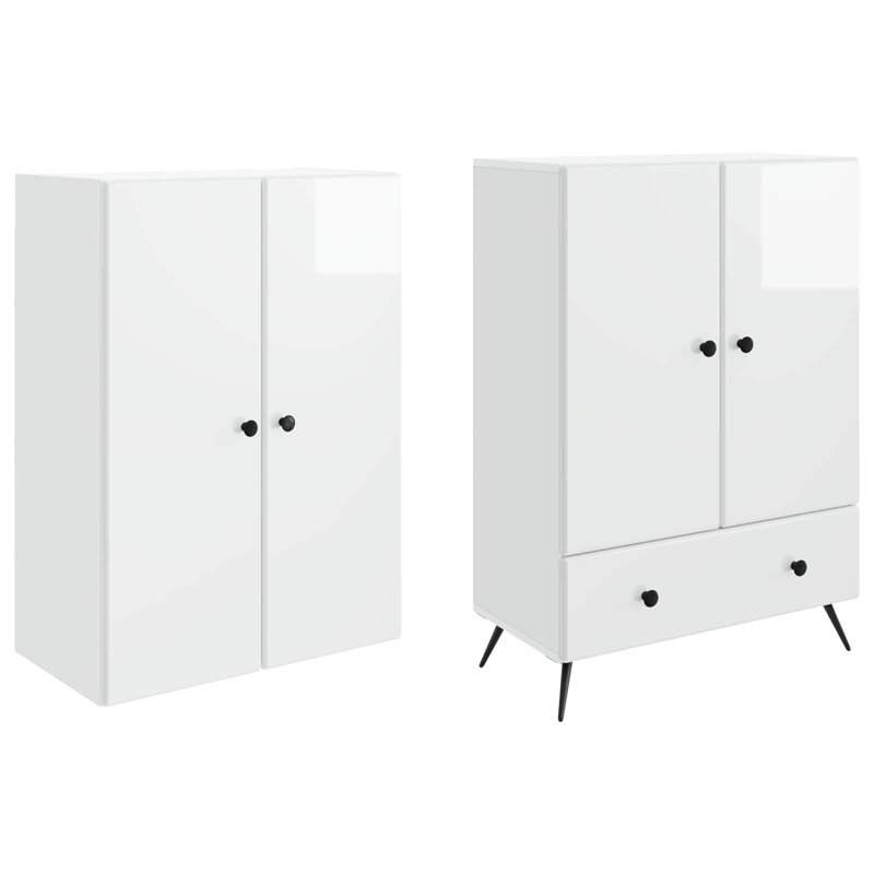 4 -Door 1 -Drawer 3 -Shelf Storage Cabinet, High Gloss White