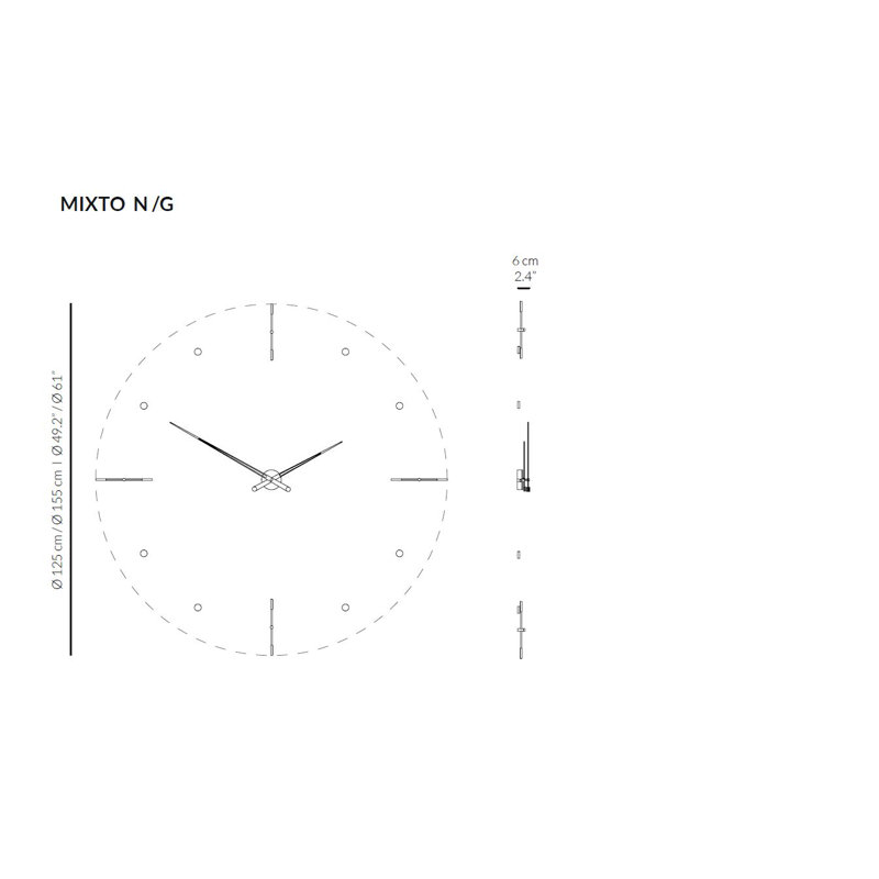 Très grande horloge murale Mixto, Laiton / noyer, Grand
