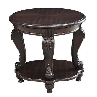 Retro Round End Table with Shelf, Solid Wood Sofa Side Table, Easy Assembly for Living Room Corner