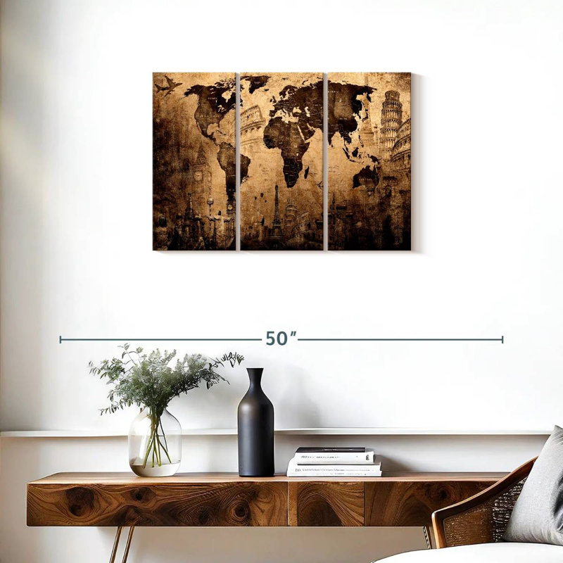 «Old Landmark World Map», reproduction sur toile, H 20 po x l 33 po x P 1,25 po