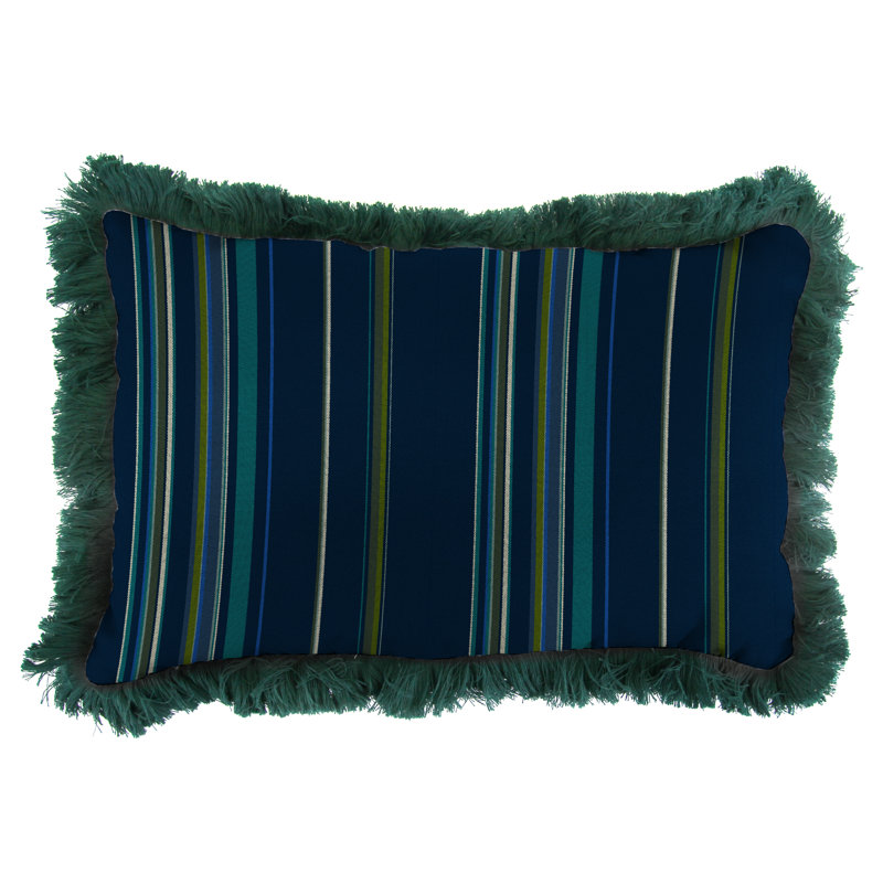 19" x 12" Outdoor Lumbar Throw Pillow with Fringe, Orange/Blue Damask