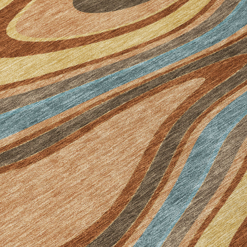 Tapis abstrait lavable à la machine intérieur / extérieur ACN2494, Doré, 10 pi x 14 pi